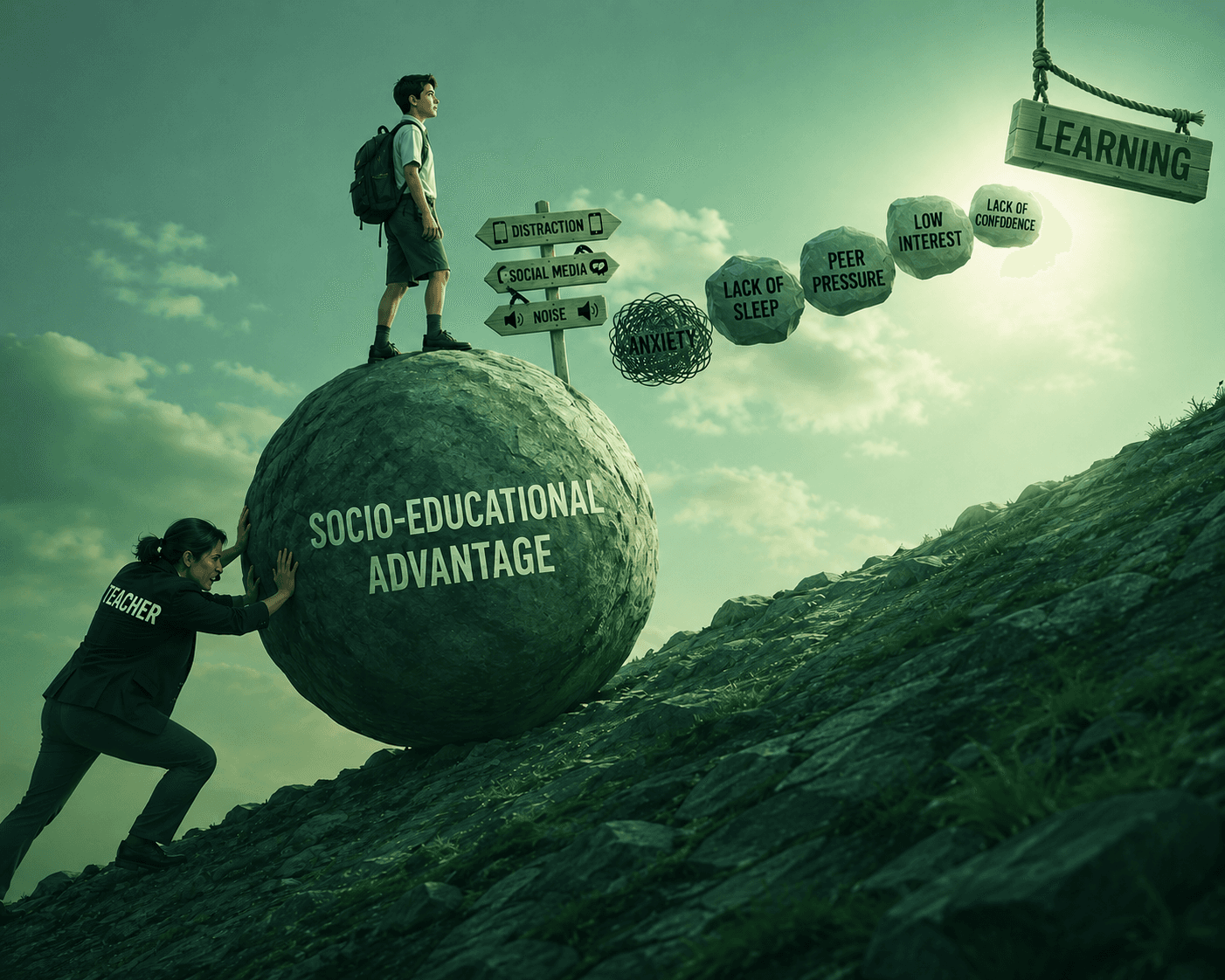 A teacher supporting students through learning barriers.